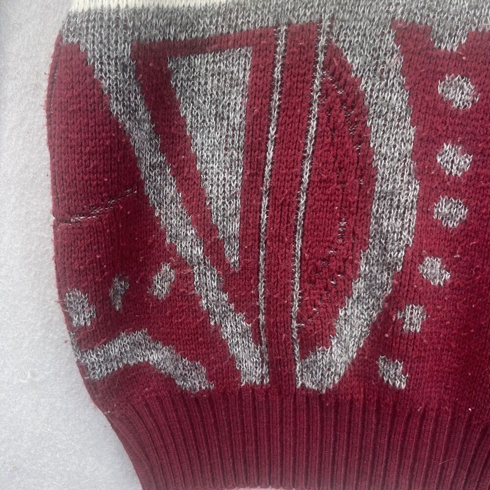 London Fog Knit Sweater Mens M Maroon Gray Ribbed Hem VTG Grandpacore Cabincore - Picture 3 of 12